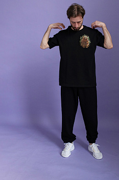 Черная футболка мужская плотная с вышивкой "Медведь"