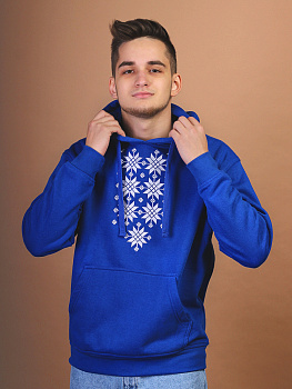 Худи мужское васильковое с белой вышивкой "Жыцце"