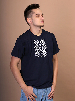 Мужская футболка темно-синяя с белой вышивкой "Ярыла"