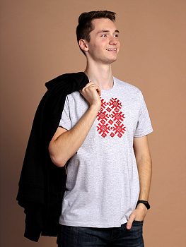 Мужская футболка серая с красной вышивкой "Ярыла" 